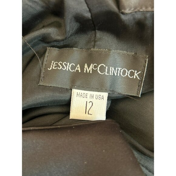 Vintage Jessica McClintock Black Cocktail Dress Bow Gem Belt Accent Sz 12 Y2K - Picture 5 of 9